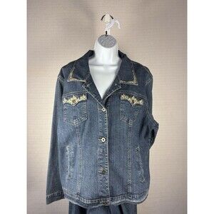 Women’s Plus Size Denim Outfit Jean & Jacket Country Door Size XL Embroidery